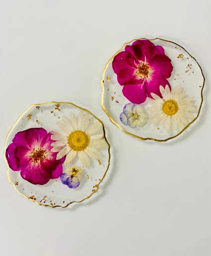 Preserved Floral Coasters Set of 2 Resin Coasters