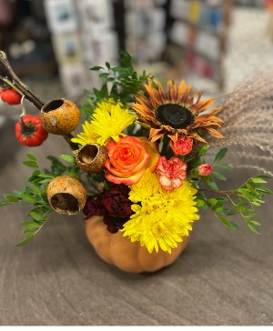 Pretty in a Pumpkin  Fall Floral Arrangement