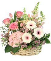 Pretty in Pink Basket Blooms Basket Arrangement