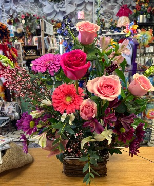 Pretty in Pink Basket Mixed Flower Arrangement