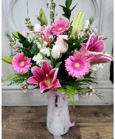 Pretty in Pink Bouquet Assorted Pink Florals in Glass Vase