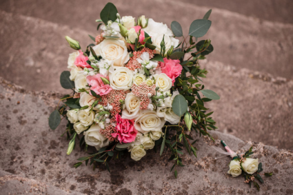 Pretty in Pink bridal bouquet & boutonniere