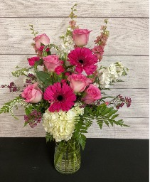 Pretty in pink mixed fresh arrangemnt