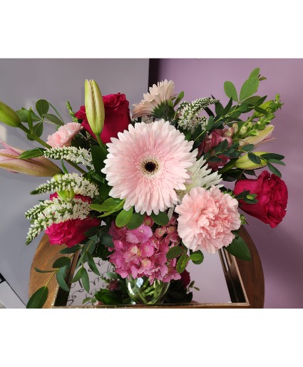 Pretty in Pink Vased arrangement
