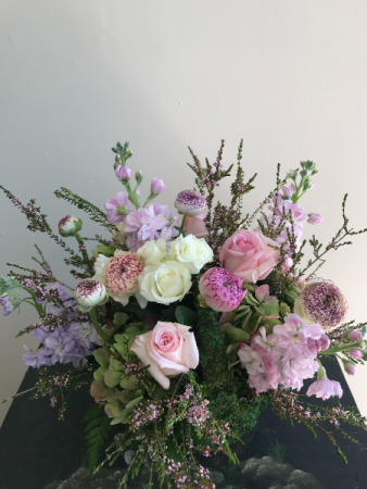 Pretty in Pinks Moss Basket in Northport, NY | Hengstenberg's Florist