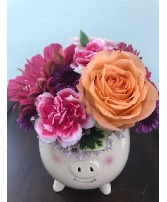 Pretty Pig Arrangement Fresh Mixed Flowers in ceramic pig