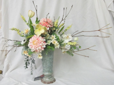 Pretty Pink Dahlia Vase - Silk Arrangement Permanent Arrangement by Inspirations Floral Studio