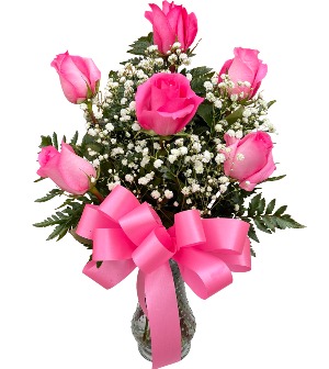 Pretty Pink Petals Half Dozen Roses Vased