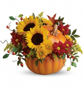 Pretty Pumpkin with Sunflowers  in Gouverneur, NY | EMILY'S FLOWER SHOP