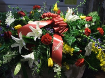 Summer Sensation Casket Spray Funeral Flowers in Herndon, PA | BITTERSWEET DESIGNS BY LORRIE
