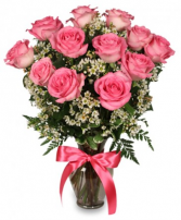 Primetime Pink Roses - One Sided Vase Arrangement