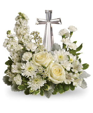 Profound Serenity Bouquet Floral Design with Cross Keepsake