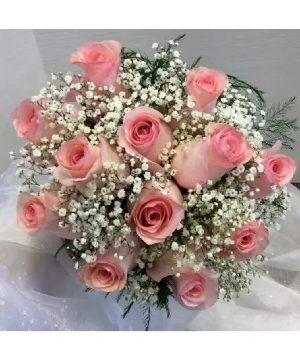 Prom BVP8 - 12 Rose Bouquet with Babies Breath Handheld Bouquet