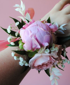  PROM CORSAGE  CORSAGE WITH BLUSH PEONY 