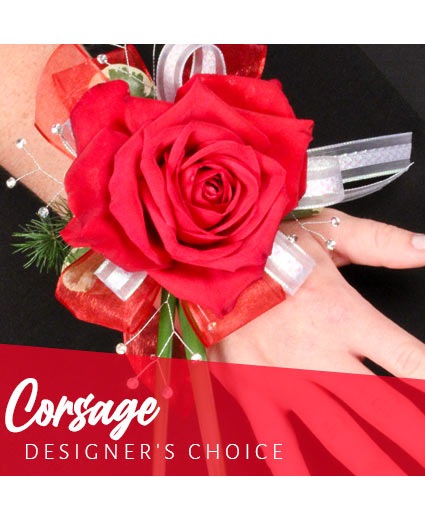 Red & White Wrist Corsage - Fresh flower arrangement from Granada Hills Florist, none for corsage