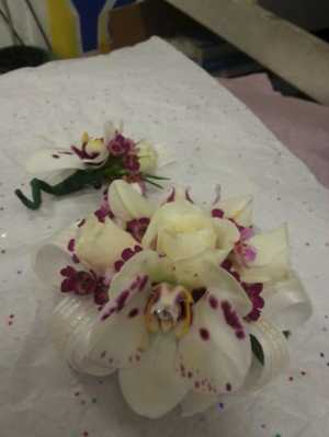 Prom Style Corsage & Boutonniere Orchid & Rose Corsage & Bout
