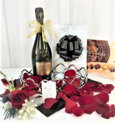 Prosecco Brut, Rose Petals and Box of Chocolates Gift