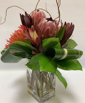 Protea Delight Clear Glass Vase