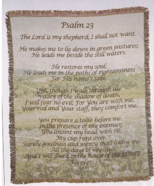 PSALM 23 THROW BLANKET Throw blanket on a symapthy easel