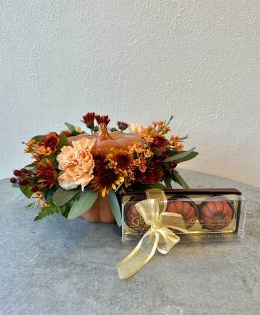 Ceramic Pumpkin Baker with Truffles  in La Grande, OR | FITZGERALD FLOWERS