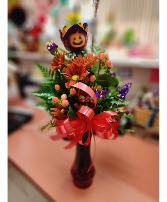 Pumpkin Bud Vase  Single Rose with Fall Flowers