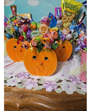 Pumpkin Candy Bouquet Wood Hand Painted Pumpkin Candy Bouquet