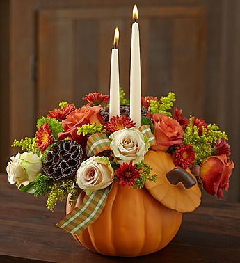 PUMPKIN CENTERPIECE WITH TAPERS