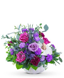 Pumpkin in Magenta Flower Arrangement