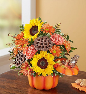 Pumpkin n’ Posies Made in a Ceramic Pumpkin w/Lid