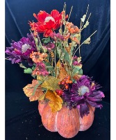 Pumpkin & Silk Flowers Custom Silk Flowers Orange Pumpkin as Vase