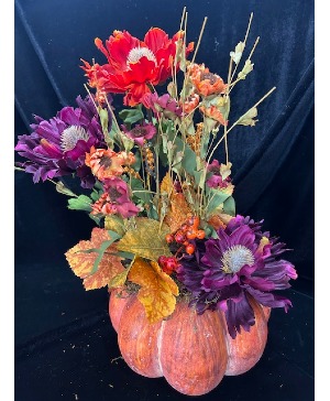 Pumpkin & Silk Flowers Custom Silk Flowers Orange Pumpkin as Vase