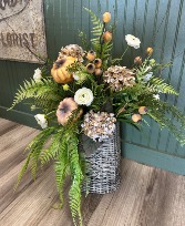 Pumpkin Spice and Petals Fall Silk Arrangement, Wall Basket