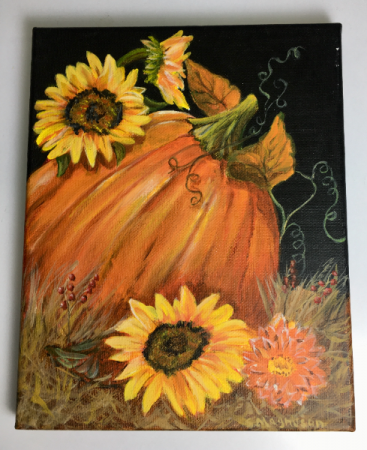 Pumpkin & Sunflowers  Acrylic Painting on Canvas