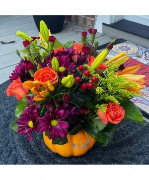 Pumpkin with Autumn Lilies 