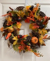 Pumpkins, Gourds, and Feathers - Oh my! Permanent botanical wreath