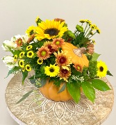 Pumpkins Mums and Sunshine Flower Arrangement