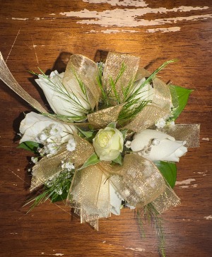 Pure Gold Corsage  corsage white gold ribbon 