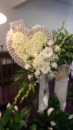 PURE IN WHITE CASCADING HEART FUNERAL ARRANGEMENT