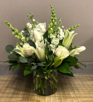 Pure Love white flower arrangement