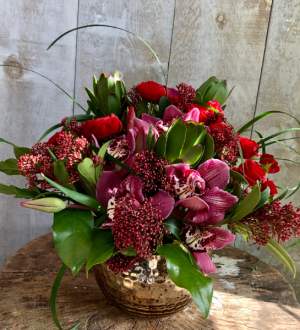 Pure Luxury  Deep reds and purples in a gold vase 