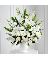 Pure passion all white funeral arrangement