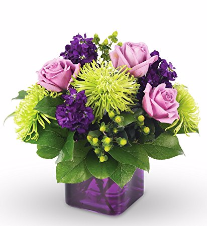 Purple and Green Surprise Square Vase arrangement