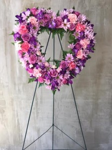 PURPLE AND LAVENDER HEART FUNERAL FLOWERS