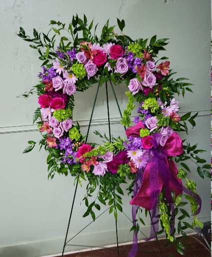 Purple and Pink Garden Wreath Funeral Wreath
