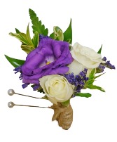 Purple and White Boutonniere Flowers