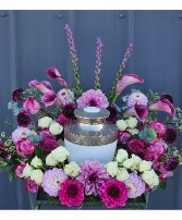 Purple and White Full Cremation Floral Suround Funeral Flowers