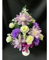 Purple and White Silk Cemetery Vase Arrangement