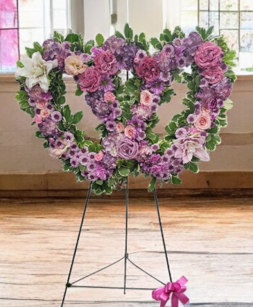 Purple Double Heart Standing Spray in Laurel, MD | Lea's Flower Shop