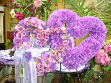 purple double heart standing spray Funeral