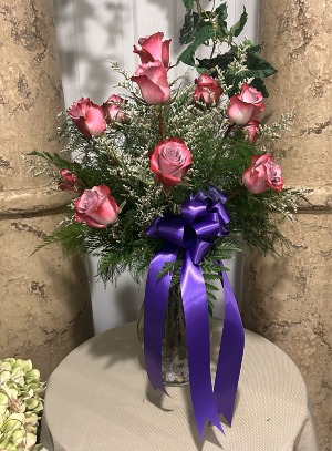 Purple Dozen Rose Vase